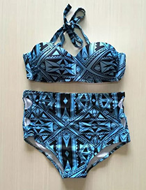 Sexy Blue Geometric Shape Decorated Swimwear