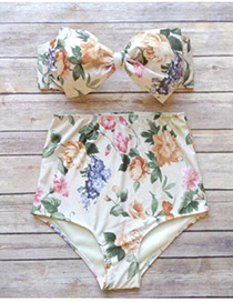 Lovely Beige Flower Shape Decorated Swimwear