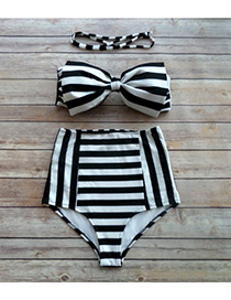 Lovely Black+white Color-maching Decorated Swimwear