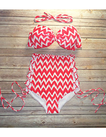 Lovely Plum-red Color-maching Decorated Swimwear
