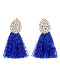 Bohemia Sapphire Blue Oval Shape Decorated Tassel Earrings
