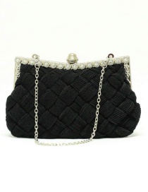 Elegant Black Hand-woven Decorated Hand Bag