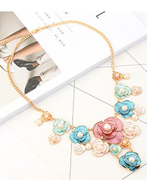 Fashion Multi-color Flower&pearls Decorated Necklace