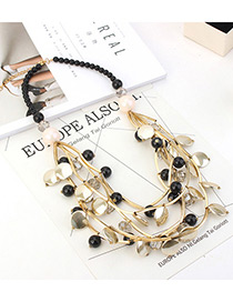 Exaggerated Black Round Shape&beads Decorated Multi-layer Necklace