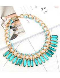 Trendy Green Square Shape Diamond Decorated Pure Color Necklace