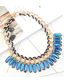 Trendy Blue Square Shape Diamond Decorated Pure Color Necklace