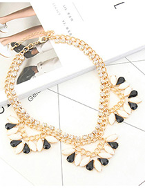 Fashion Black+white Oval Shape Diamond Decorated Double Layer Necklace