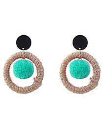 Vintage Green Round Shape Decorated Pom Earrings