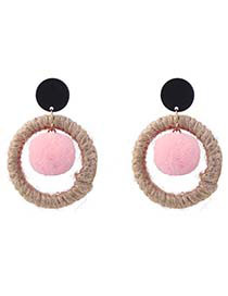 Vintage Pink Round Shape Decorated Pom Earrings