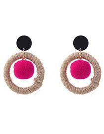 Vintage Plum-red Round Shape Decorated Pom Earrings