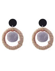 Vintage Gray Round Shape Decorated Pom Earrings