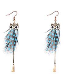 Lovely Blue Owl Shape Decorated Long Earrings