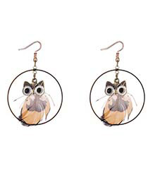 Lovely Light Orange Owl Shape Decorated Round Earrings