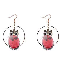 Lovely Red Owl Shape Decorated Round Earrings