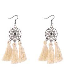Bohemia Beige Hollow Out Decorated Tassel Earrings