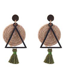Personality Green Triangle Shape Decorated Tassel Earrings