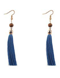 Bohemia Dark Blue Long Tassel Decorated Earrings