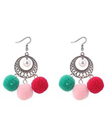 Bohemia Multi-color Hollow Out Decorated Pom Earrings