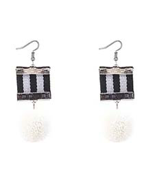 Retro White Color-matching Decorated Pom Earrings