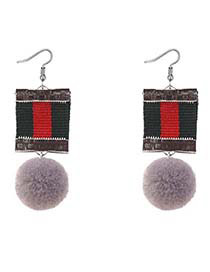 Retro Gray Color-matching Decorated Pom Earrings