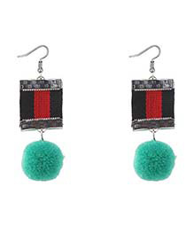 Retro Green Color-matching Decorated Pom Earrings