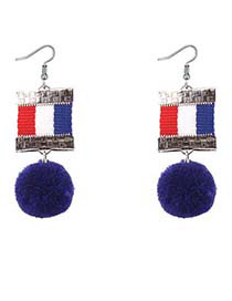 Retro Blue Color-matching Decorated Pom Earrings