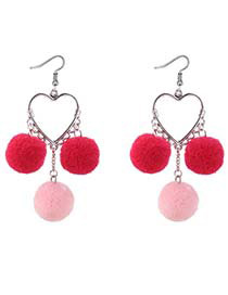 Lovely Red Heart Shape Decorated Pom Earrings