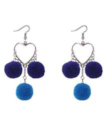 Lovely Blue Heart Shape Decorated Pom Earrings