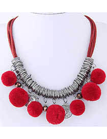 Fashion Red Ball Decorated Pom Necklace