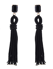 Trendy Black Long Tassel Decorated Pure Color Earrings