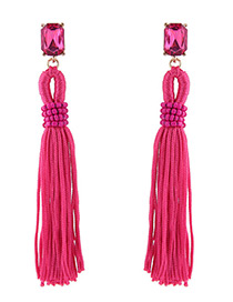 Trendy Plum Red Long Tassel Decorated Pure Color Earrings