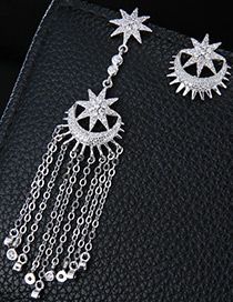 Luxury Silver Color Star &moon Shape Decorated Tassel Earrings