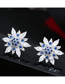 Elegant Silver Color+blue Flower Shape Decorated Earrings