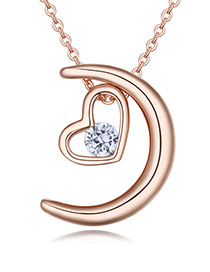 Fashion Rose Gold Color Moon Shape Decorated Necklace