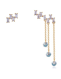 Elegant Gold Square Shape Diamond Decorated Earrings