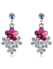 Fashion Plum-red Flower Shape Decorated Earrings