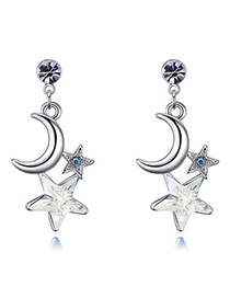 Fashion Silver Color Moon&star Shape Decorated Earings