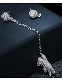 Fashion Silver Color Bear Pendant Decorated Asymmetric Earrings