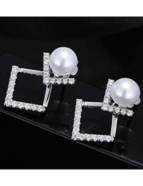 Fashion Silver Color Pearls Decorated Square Shape Earrings