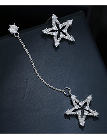 Fashion Silver Color Star Shape Decorated Asymmetric Earrings