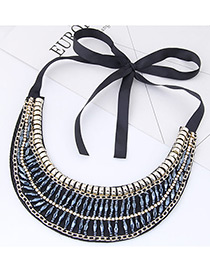 Trendy Light Blue Diamond Decorated Collar Necklace