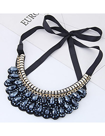 Trendy Dark Blue Pure Color Decorated Collar Necklace