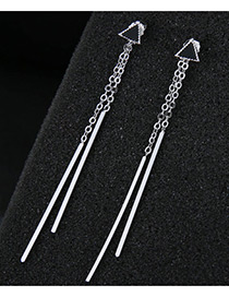 Sweet Silver Color Vertical Shape Decorated Purecolor Earrings