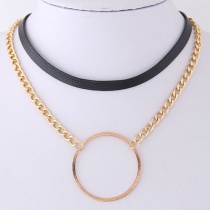 Fashion Gold Color+black Circular Ring Shape Decorated Choker