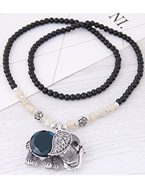 Fashion Silver Color+black Elephant Pendant Decorated Long Necklace