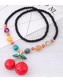 Fashion Red+black Cherry Pendant Decorated Long Necklace