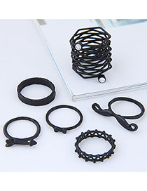 Fashion Black Moustache Shape Decorated Ring (6pcs)