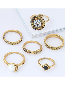 Fashion Gold Color Pearl&diamond Decorated Flower Shape Ring (6pcs)