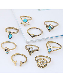 Fashion Blue+gold Color Wheel Shape Decorated Ring (9pcs)
