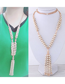 Fashion Champagne Beads Decorated Tassel Design Necklace